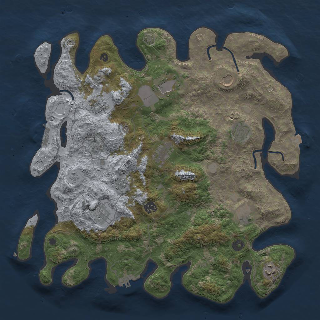 Rust Map: Procedural Map, Size: 3950, Seed: 34554639, 18 Monuments