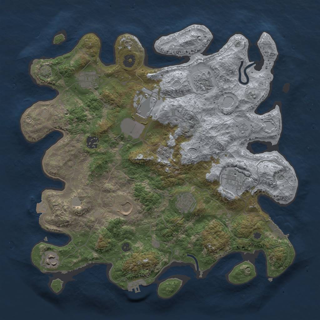 Rust Map: Procedural Map, Size: 3700, Seed: 56951468, 17 Monuments
