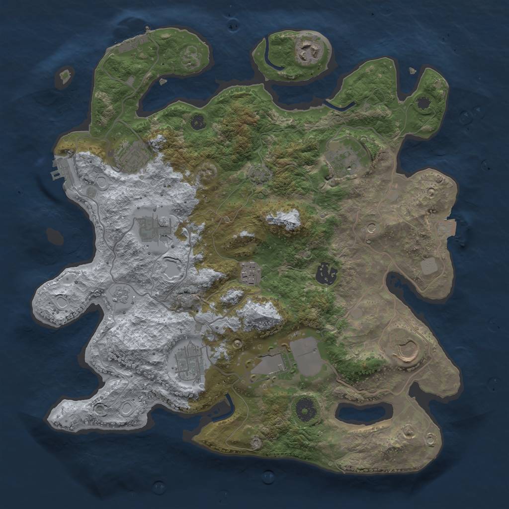 Rust Map: Procedural Map, Size: 3500, Seed: 2146993218, 17 Monuments