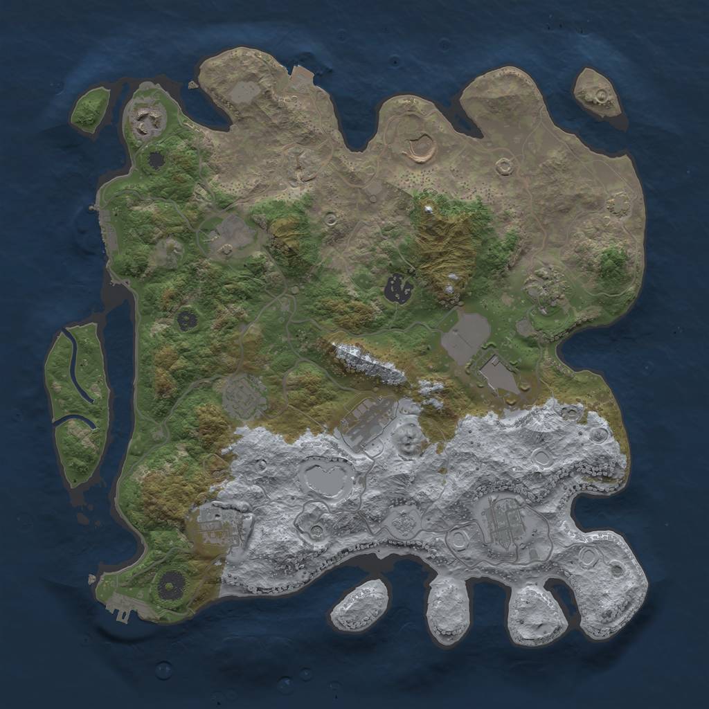 Rust Map: Procedural Map, Size: 3700, Seed: 2105451918, 18 Monuments
