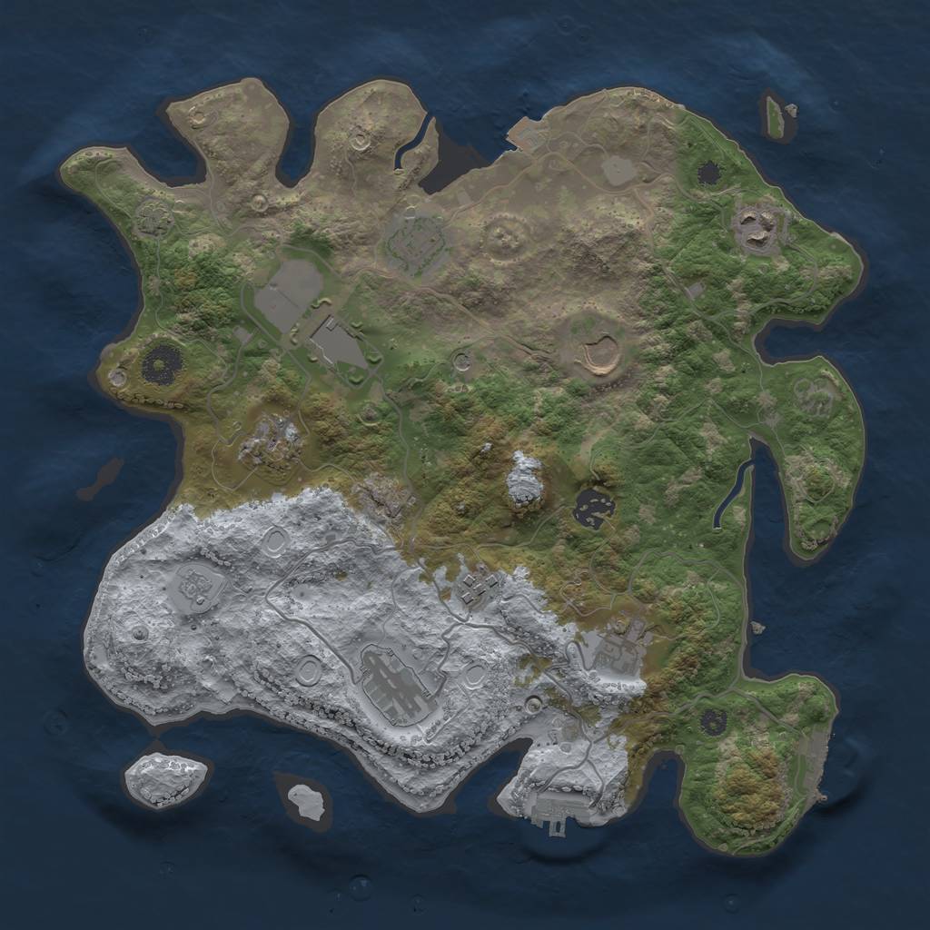 Rust Map: Procedural Map, Size: 3500, Seed: 454358529, 17 Monuments