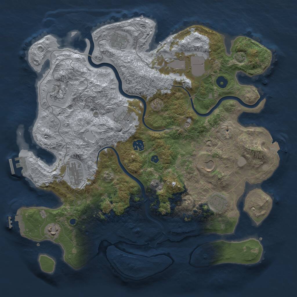 Rust Map: Procedural Map, Size: 3875, Seed: 843351950, 16 Monuments