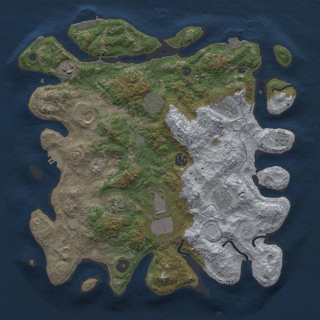 Rust Map: Procedural Map, Size: 3750, Seed: 989902363, 17 Monuments