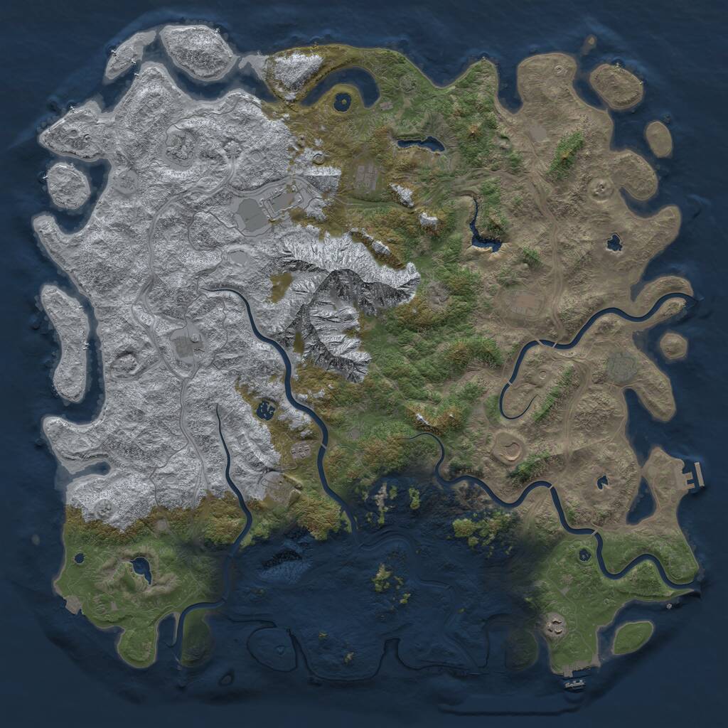 Rust Map: Procedural Map, Size: 6000, Seed: 666000999, 17 Monuments