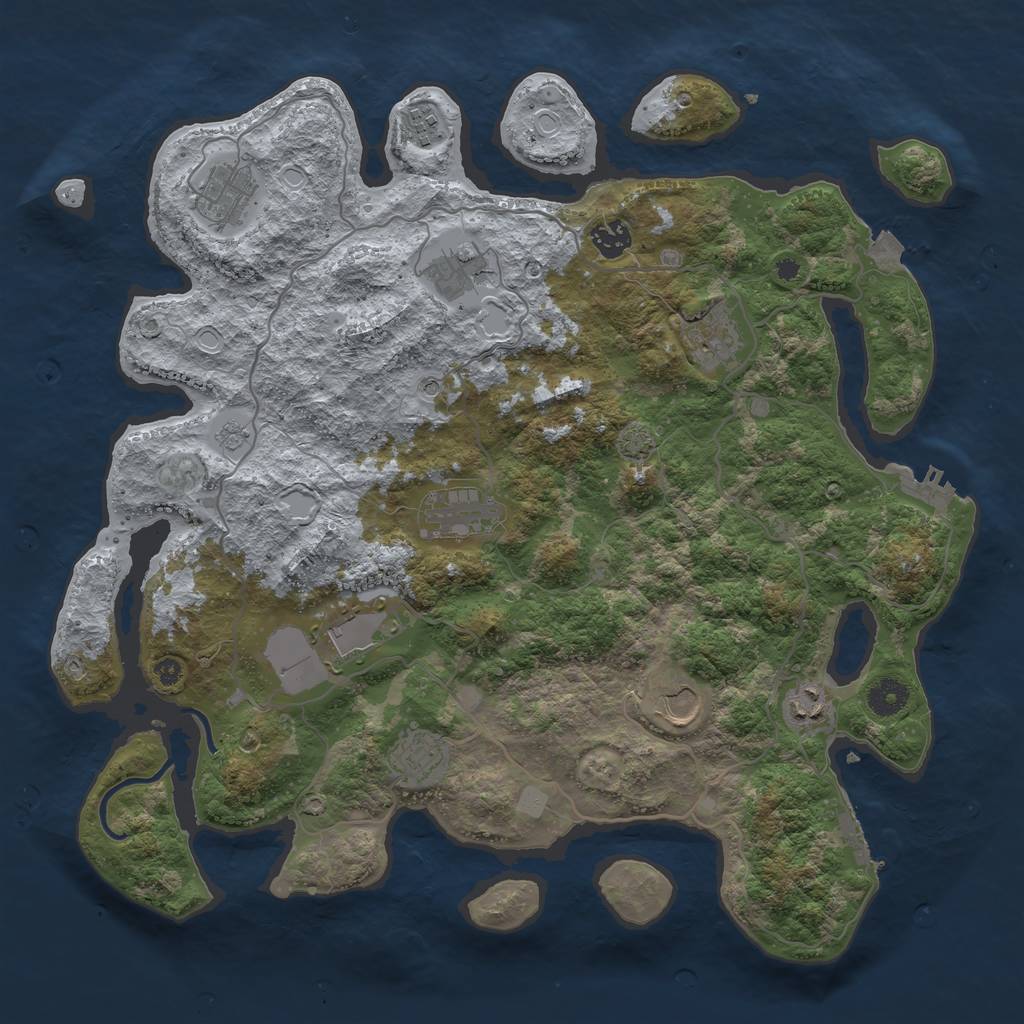 Rust Map: Procedural Map, Size: 4000, Seed: 1993687128, 18 Monuments