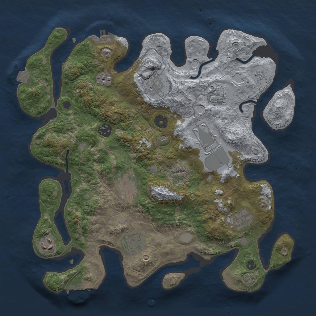 Rust Map: Procedural Map, Size: 3500, Seed: 222603843, 17 Monuments