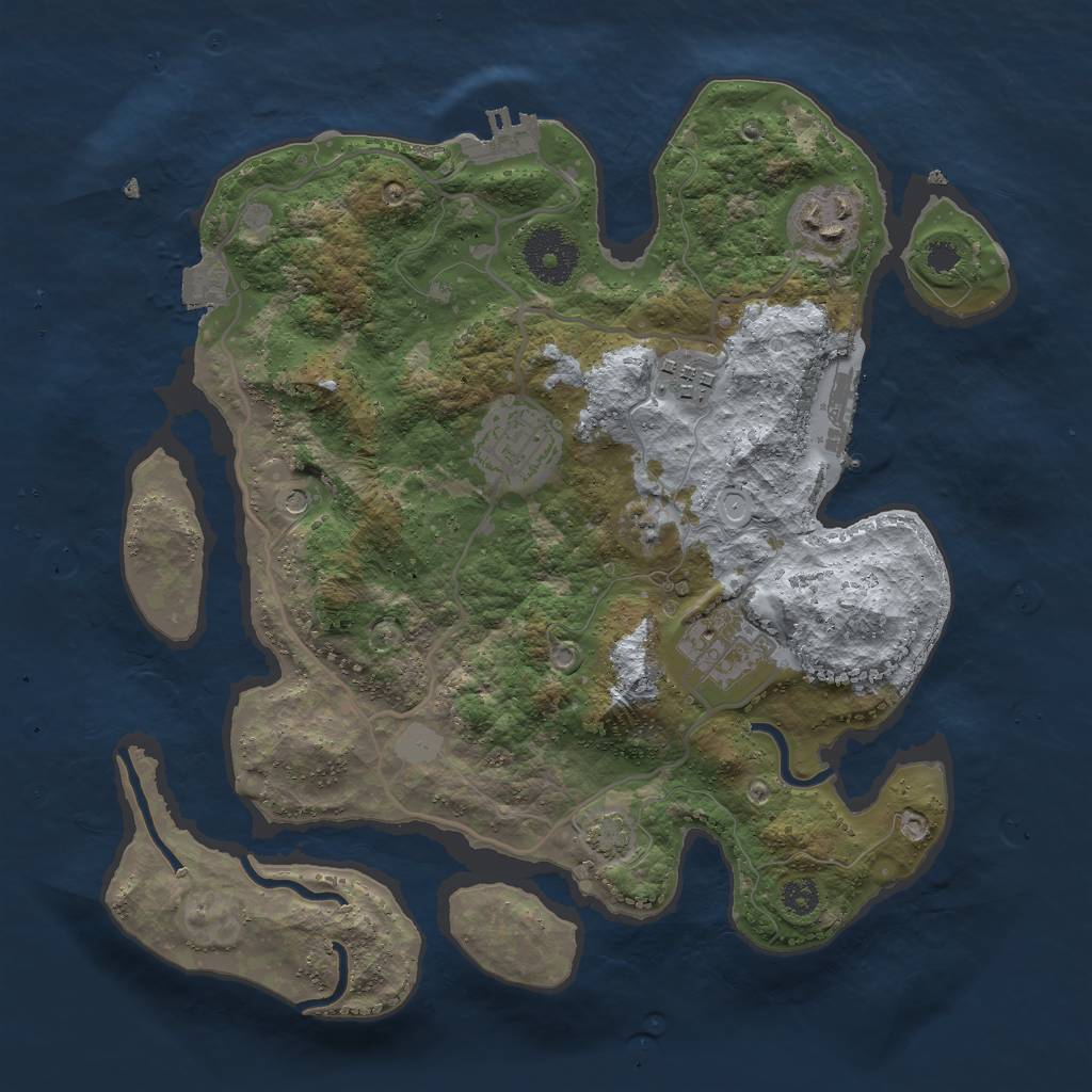 Rust Map: Procedural Map, Size: 3000, Seed: 387976351, 11 Monuments