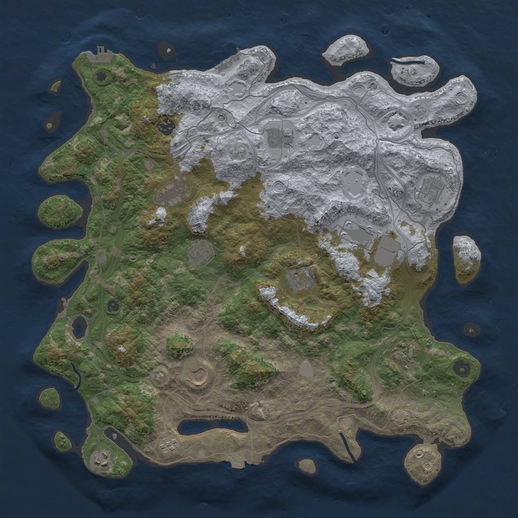 Rust Map: Procedural Map, Size: 4500, Seed: 2103298420, 19 Monuments