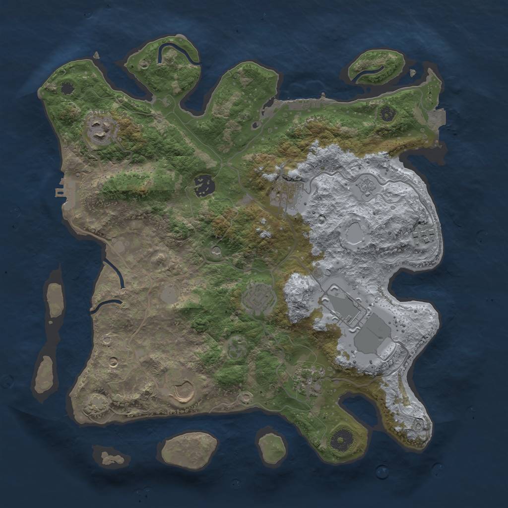 Rust Map: Procedural Map, Size: 3500, Seed: 1222081259, 16 Monuments