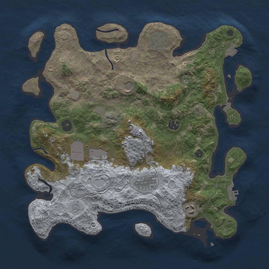 Rust Map: Procedural Map, Size: 3600, Seed: 100050, 14 Monuments