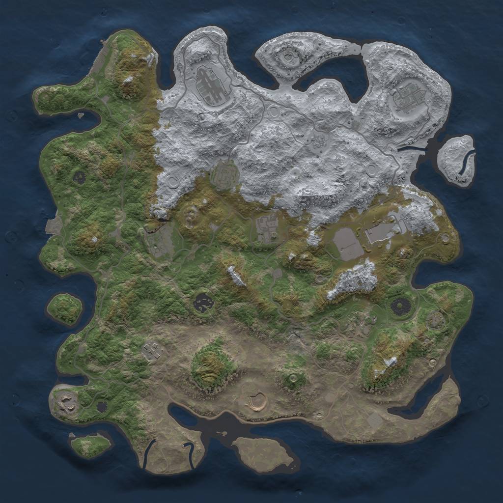 Rust Map: Procedural Map, Size: 4000, Seed: 51454590, 18 Monuments