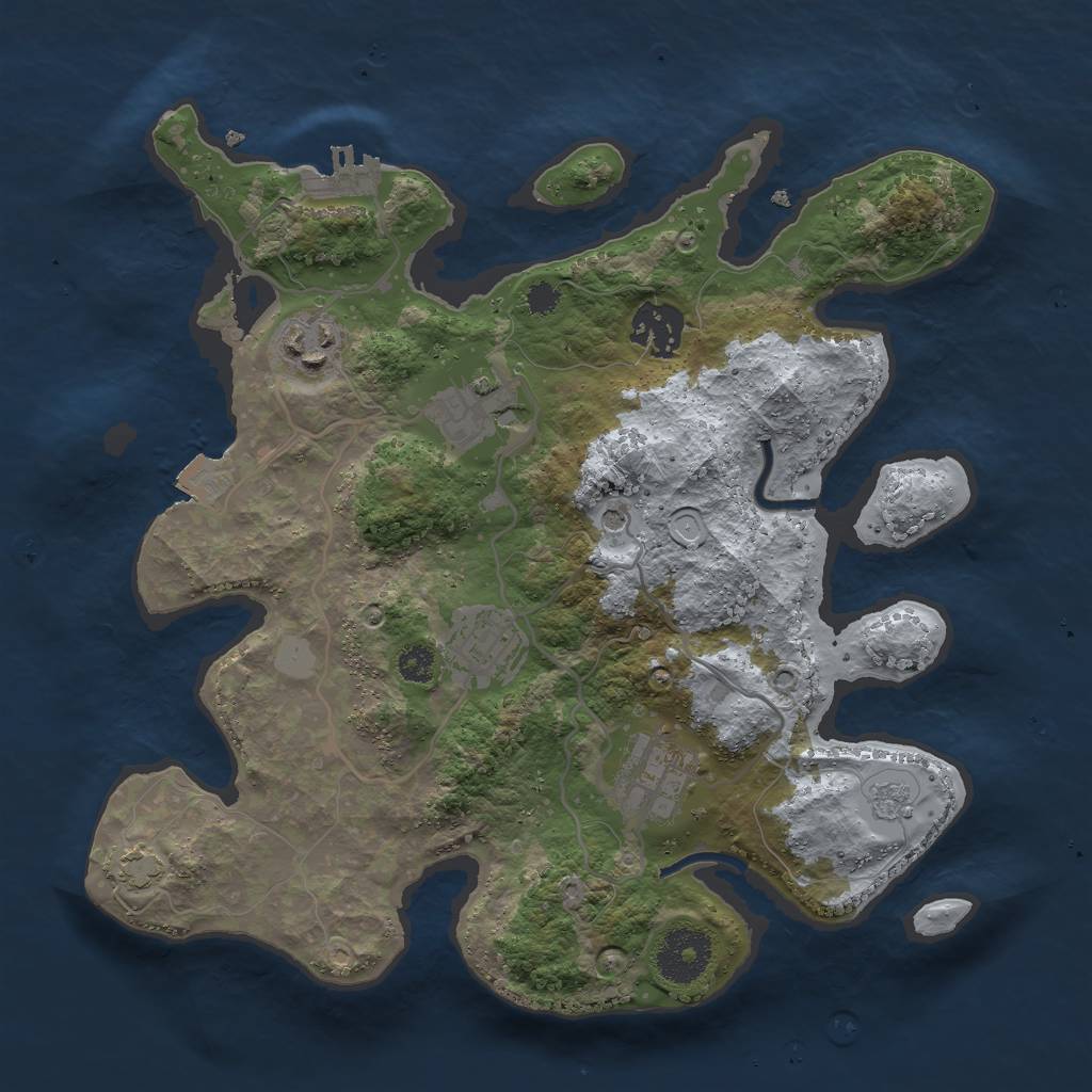 Rust Map: Procedural Map, Size: 3000, Seed: 979185975, 12 Monuments