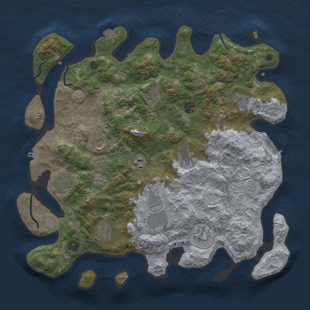 Rust Map: Procedural Map, Size: 4050, Seed: 1754101734, 19 Monuments