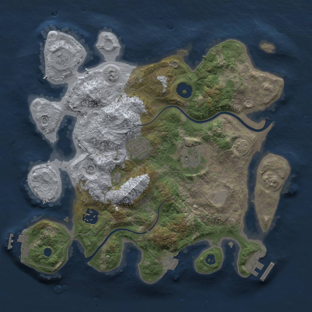 Rust Map: Procedural Map, Size: 3000, Seed: 1390274, 9 Monuments