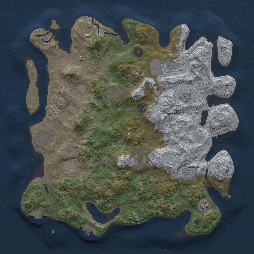 Rust Map: Procedural Map, Size: 4000, Seed: 308032023, 19 Monuments