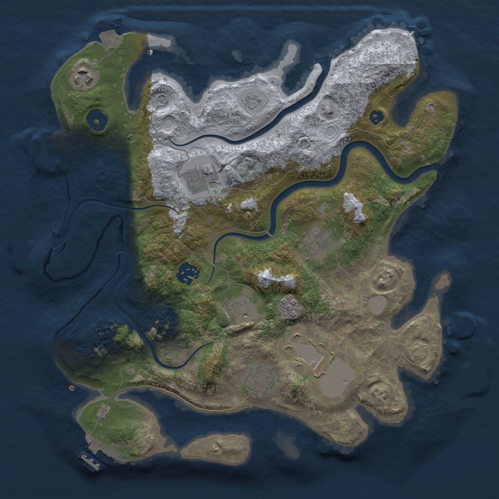 Rust Map: Procedural Map, Size: 3500, Seed: 1205393180, 14 Monuments