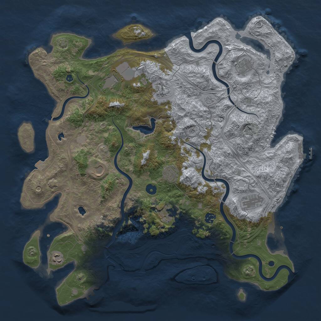 Rust Map: Procedural Map, Size: 4500, Seed: 1243728256, 16 Monuments