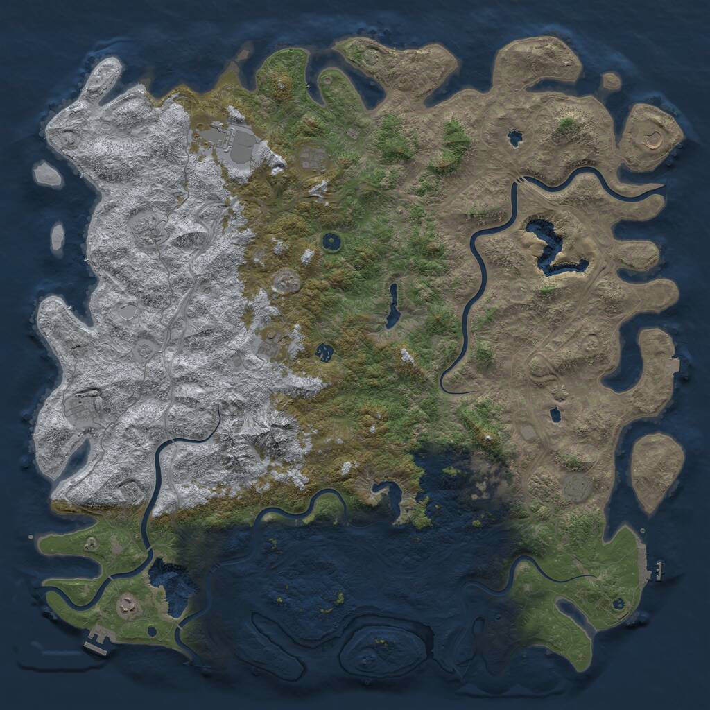 Rust Map: Procedural Map, Size: 6000, Seed: 9673432, 17 Monuments