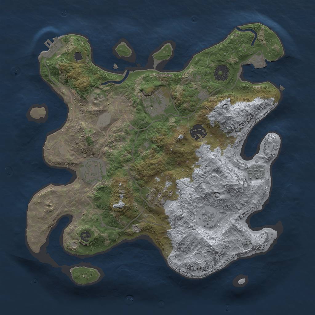 Rust Map: Procedural Map, Size: 3000, Seed: 27470, 10 Monuments