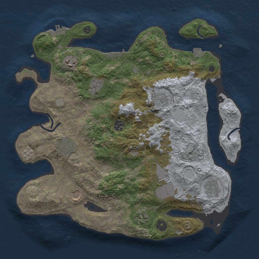 Rust Map: Procedural Map, Size: 3600, Seed: 943111614, 18 Monuments