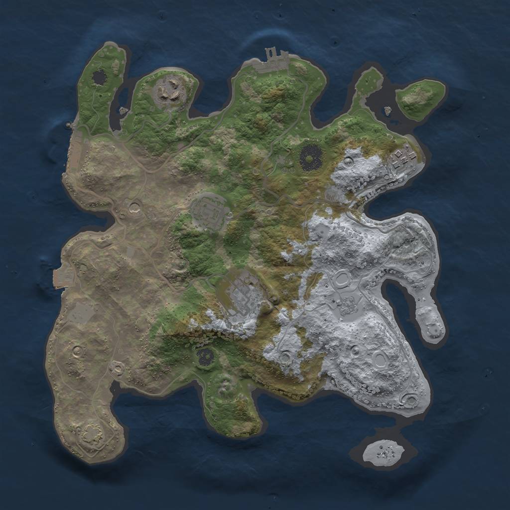 Rust Map: Procedural Map, Size: 3000, Seed: 1097079116, 12 Monuments