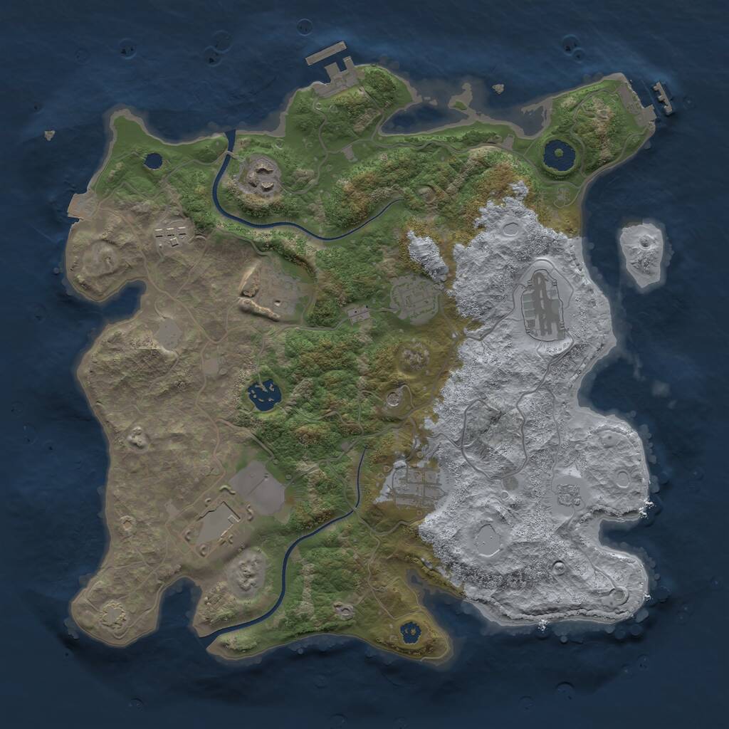 Rust Map: Procedural Map, Size: 3500, Seed: 960294685, 14 Monuments