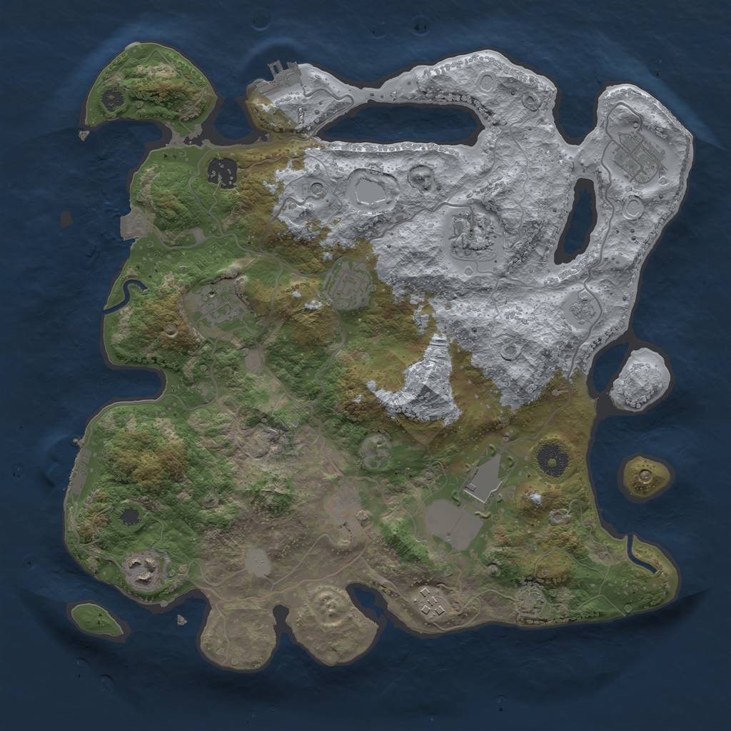 Rust Map: Procedural Map, Size: 3500, Seed: 1708575404, 17 Monuments