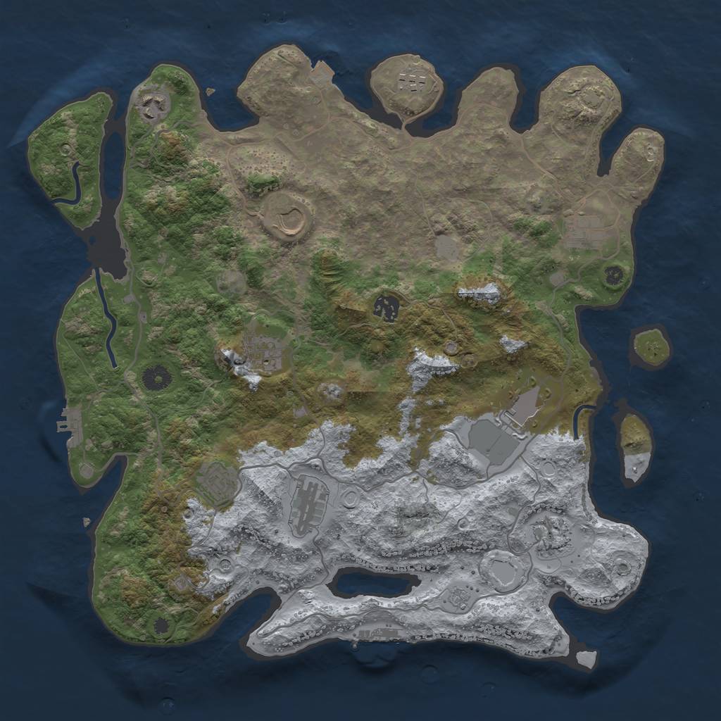 Rust Map: Procedural Map, Size: 4000, Seed: 1643481942, 18 Monuments