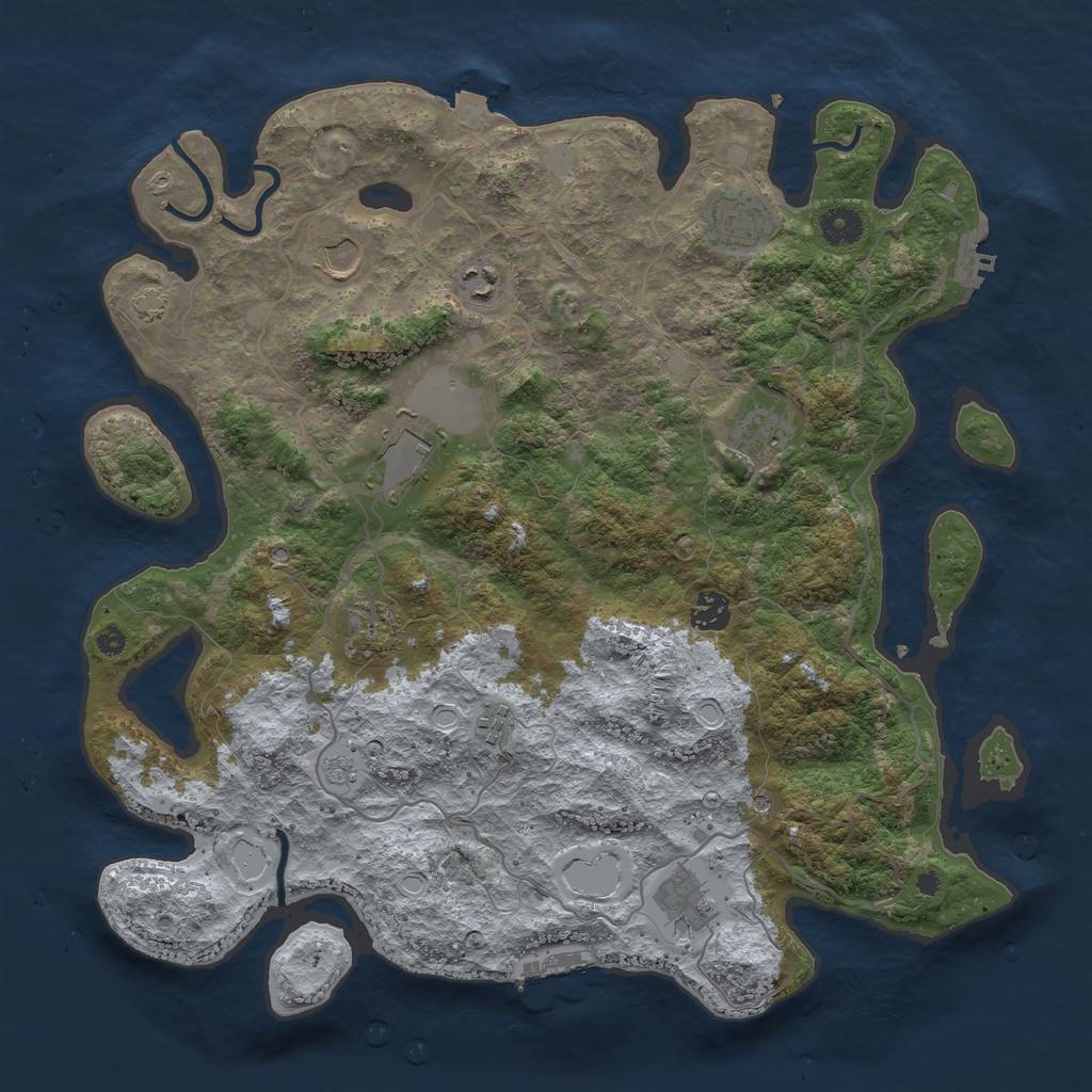 Rust Map: Procedural Map, Size: 4000, Seed: 597211636, 17 Monuments