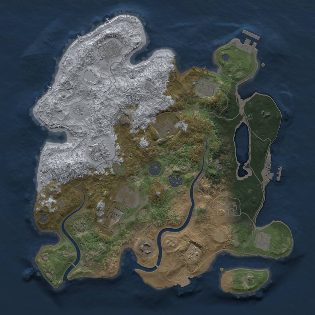 Rust Map: Procedural Map, Size: 3500, Seed: 409471593, 17 Monuments