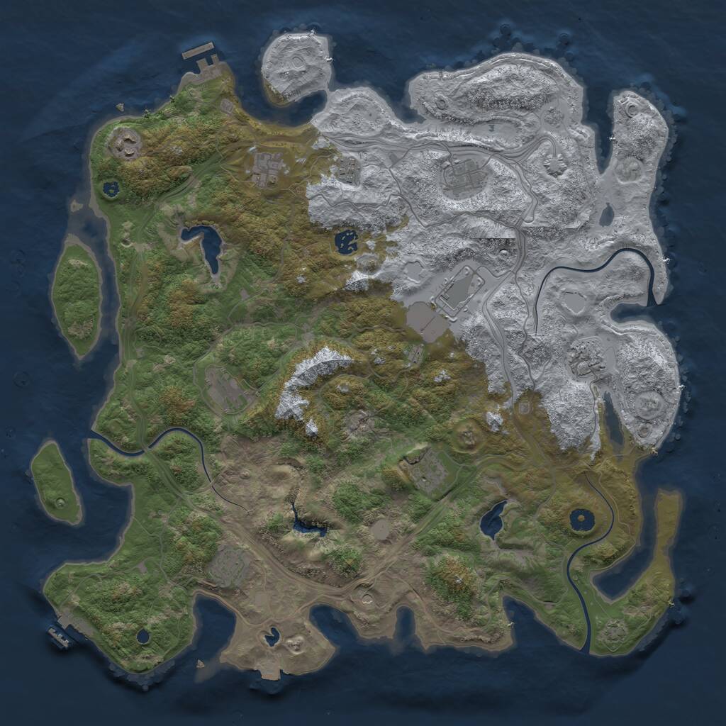 Rust Map: Procedural Map, Size: 4500, Seed: 720447501, 16 Monuments