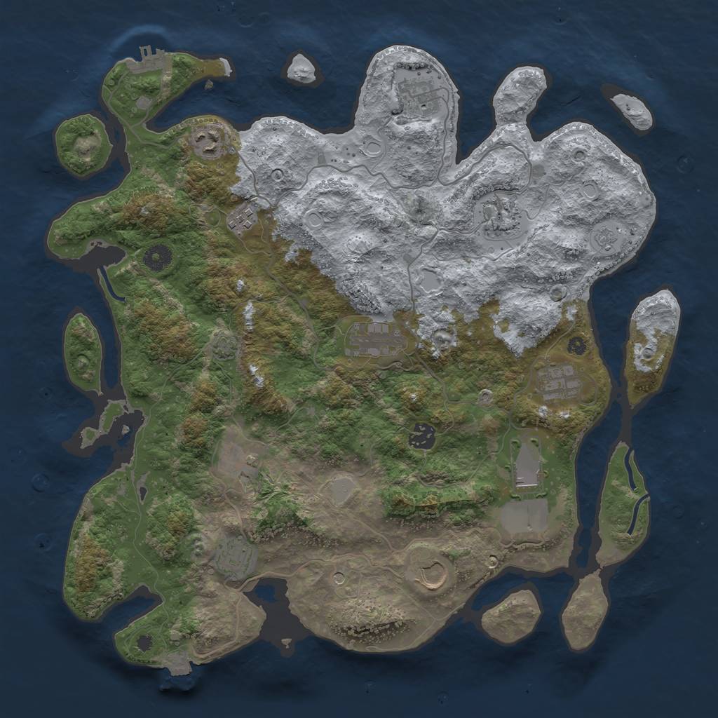 Rust Map: Procedural Map, Size: 3950, Seed: 85188381, 18 Monuments