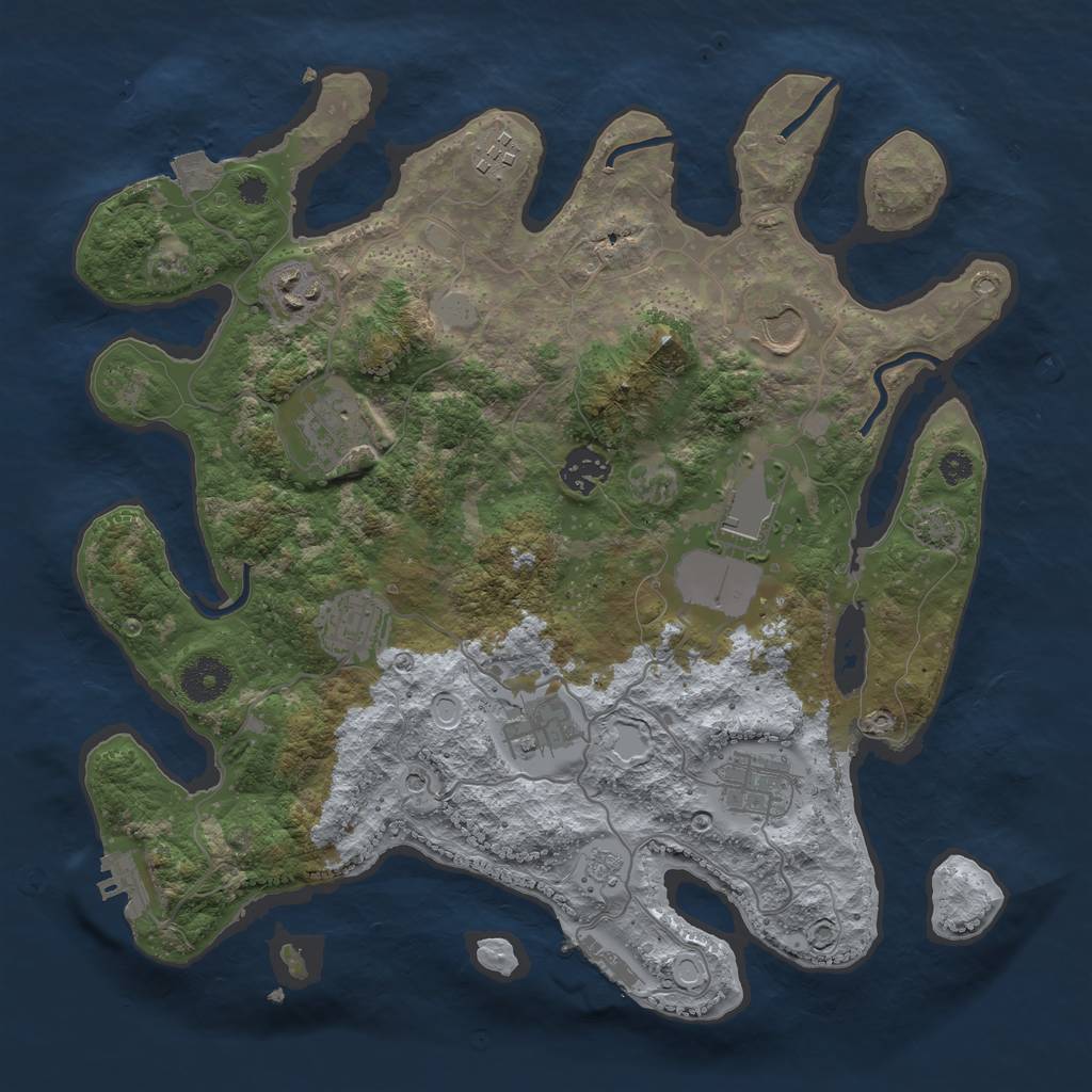 Rust Map: Procedural Map, Size: 3500, Seed: 994781678, 17 Monuments