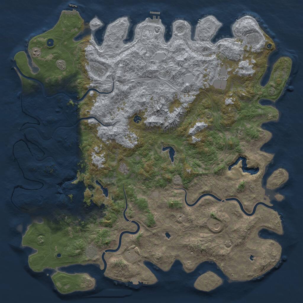 Rust Map: Procedural Map, Size: 6000, Seed: 425674, 17 Monuments
