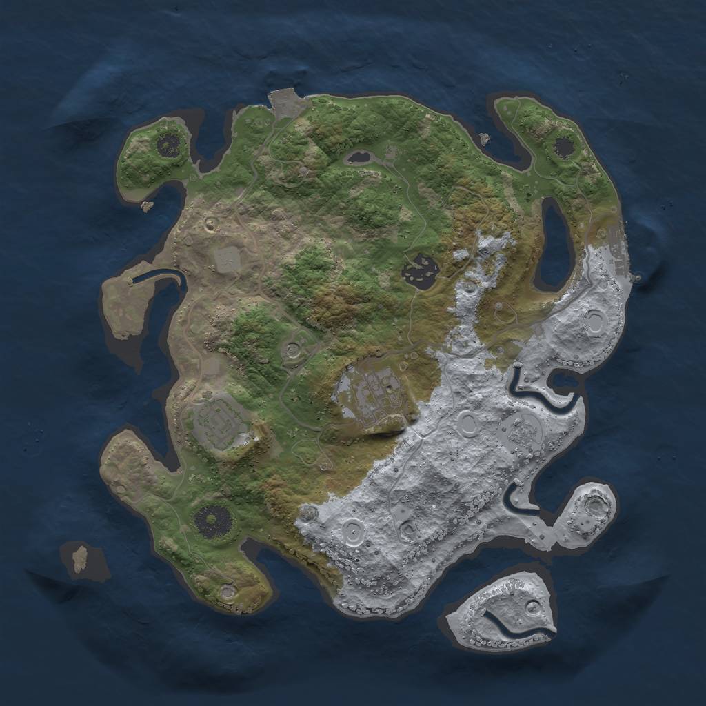 Rust Map: Procedural Map, Size: 3000, Seed: 606477231, 9 Monuments