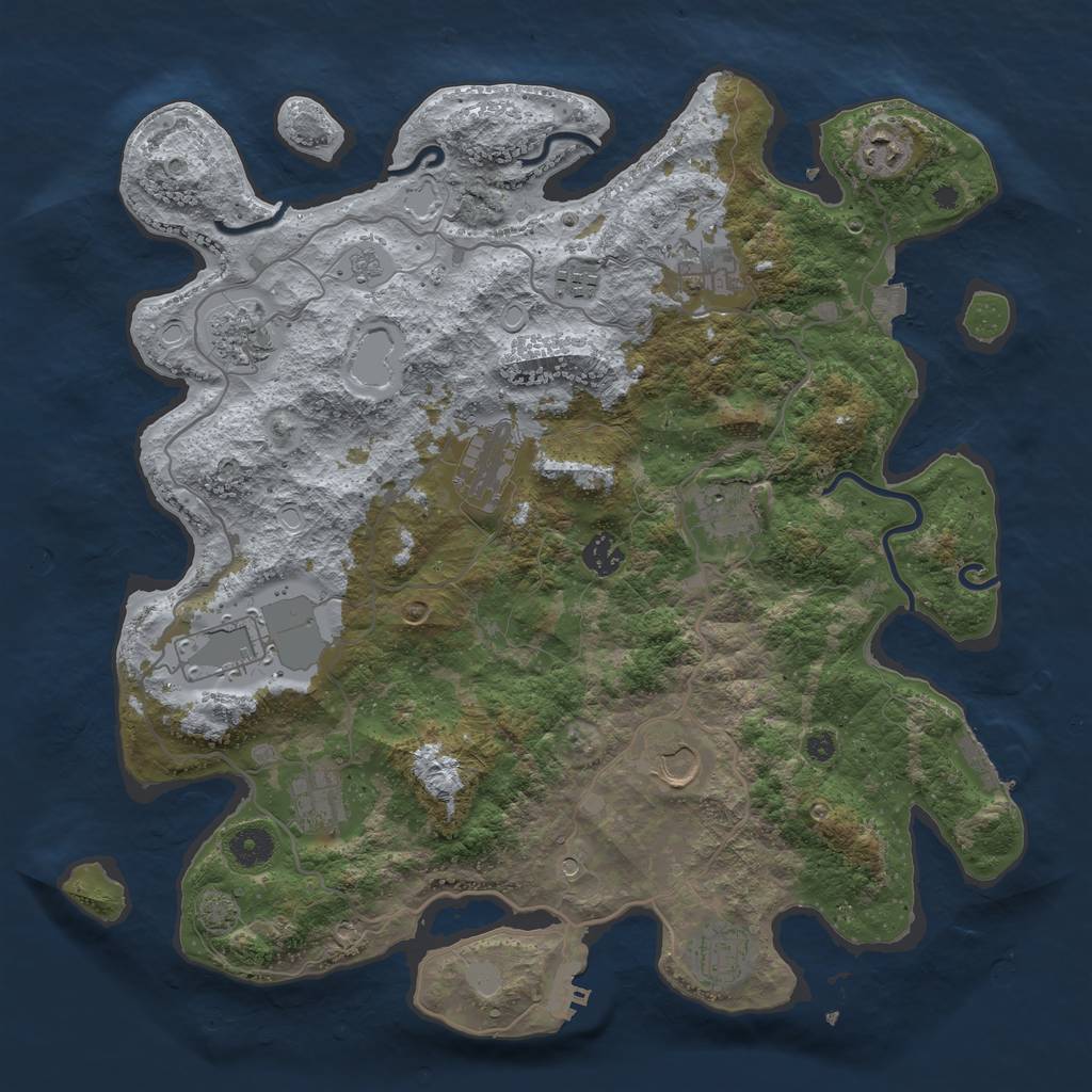 Rust Map: Procedural Map, Size: 4000, Seed: 1229987587, 19 Monuments