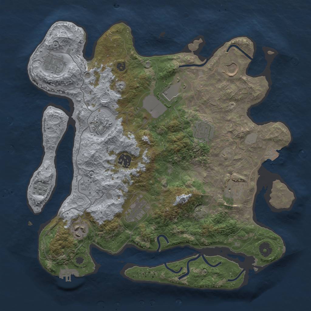 Rust Map: Procedural Map, Size: 3500, Seed: 32783980, 16 Monuments