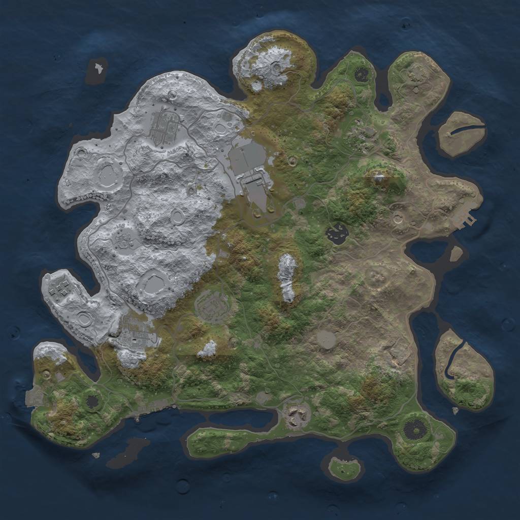 Rust Map: Procedural Map, Size: 3650, Seed: 45225918, 16 Monuments