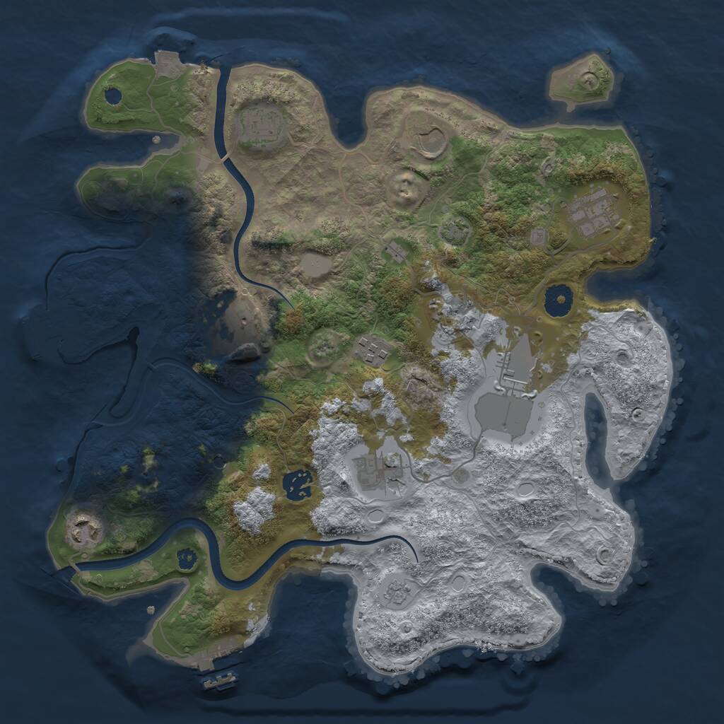 Rust Map: Procedural Map, Size: 3500, Seed: 1843518913, 16 Monuments