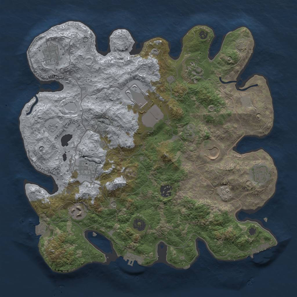 Rust Map: Procedural Map, Size: 3500, Seed: 32263323, 17 Monuments