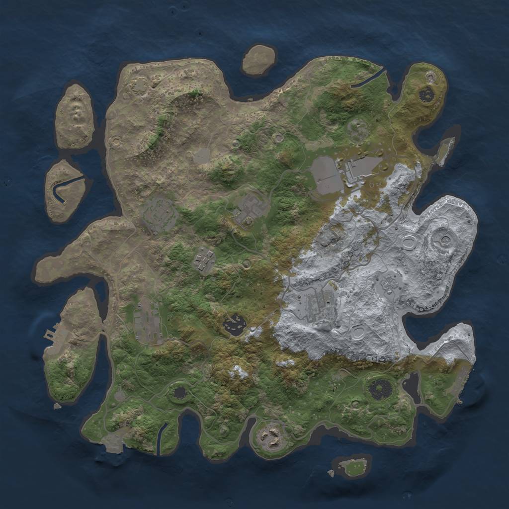 Rust Map: Procedural Map, Size: 3500, Seed: 2145043555, 16 Monuments