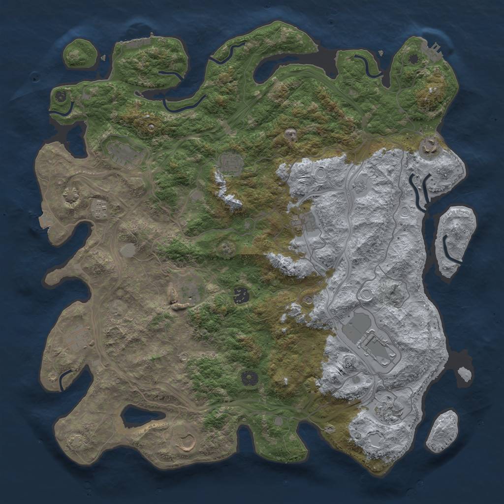 Rust Map: Procedural Map, Size: 4500, Seed: 599598911, 19 Monuments