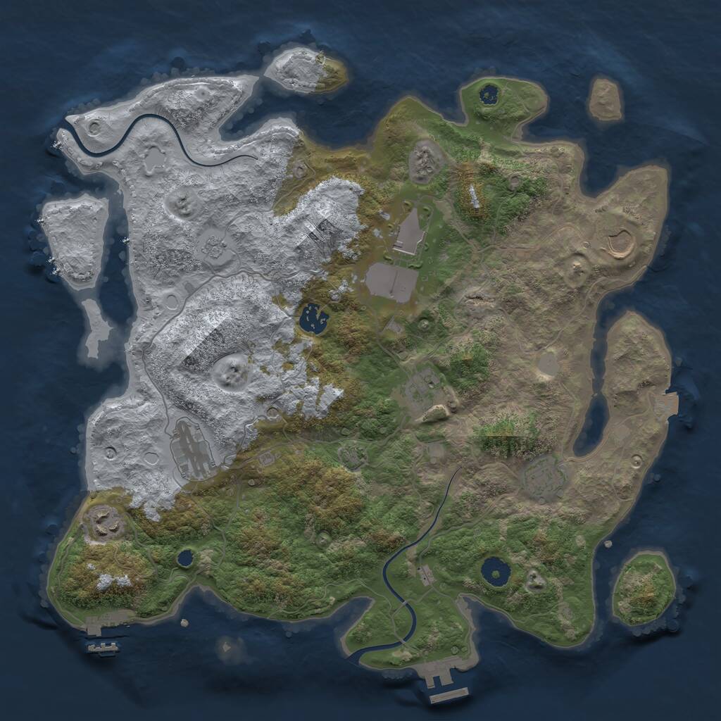 Rust Map: Procedural Map, Size: 3750, Seed: 1093065159, 13 Monuments