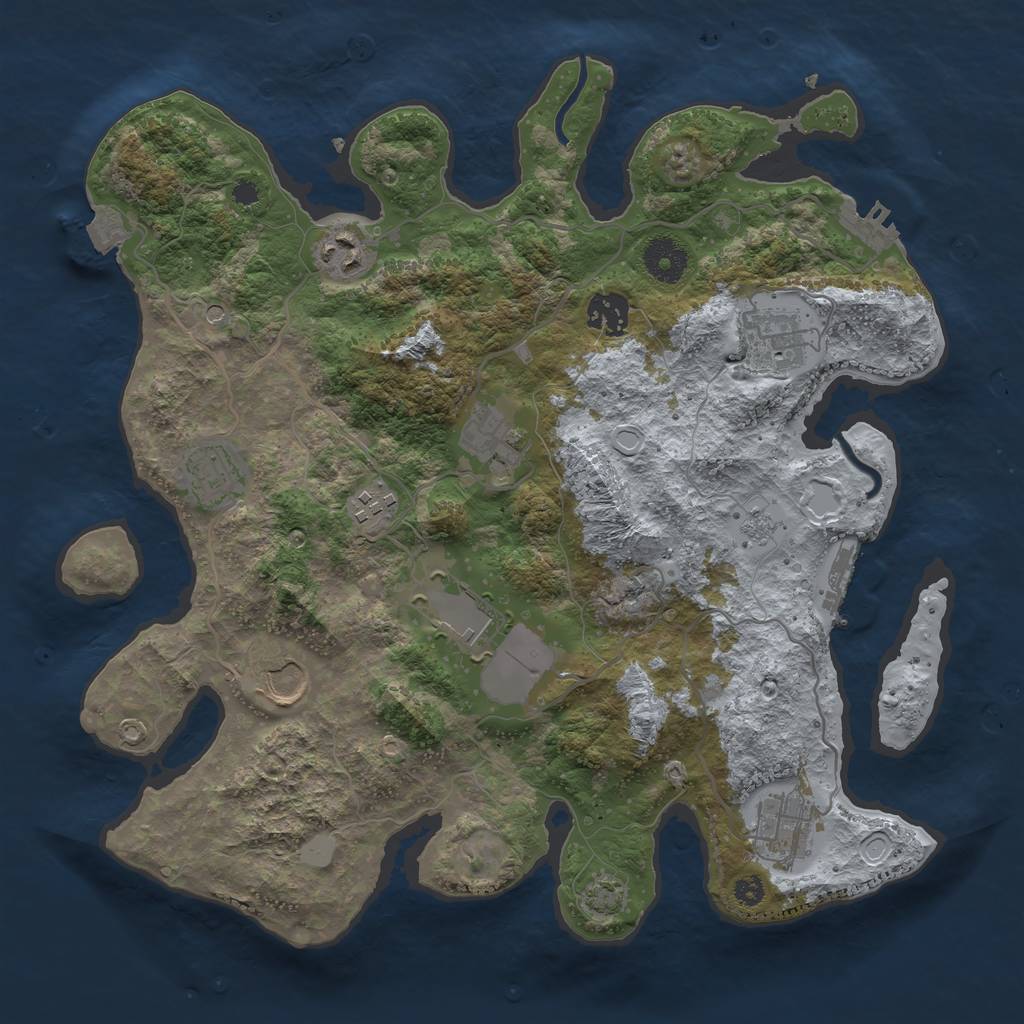 Rust Map: Procedural Map, Size: 3500, Seed: 715545372, 17 Monuments