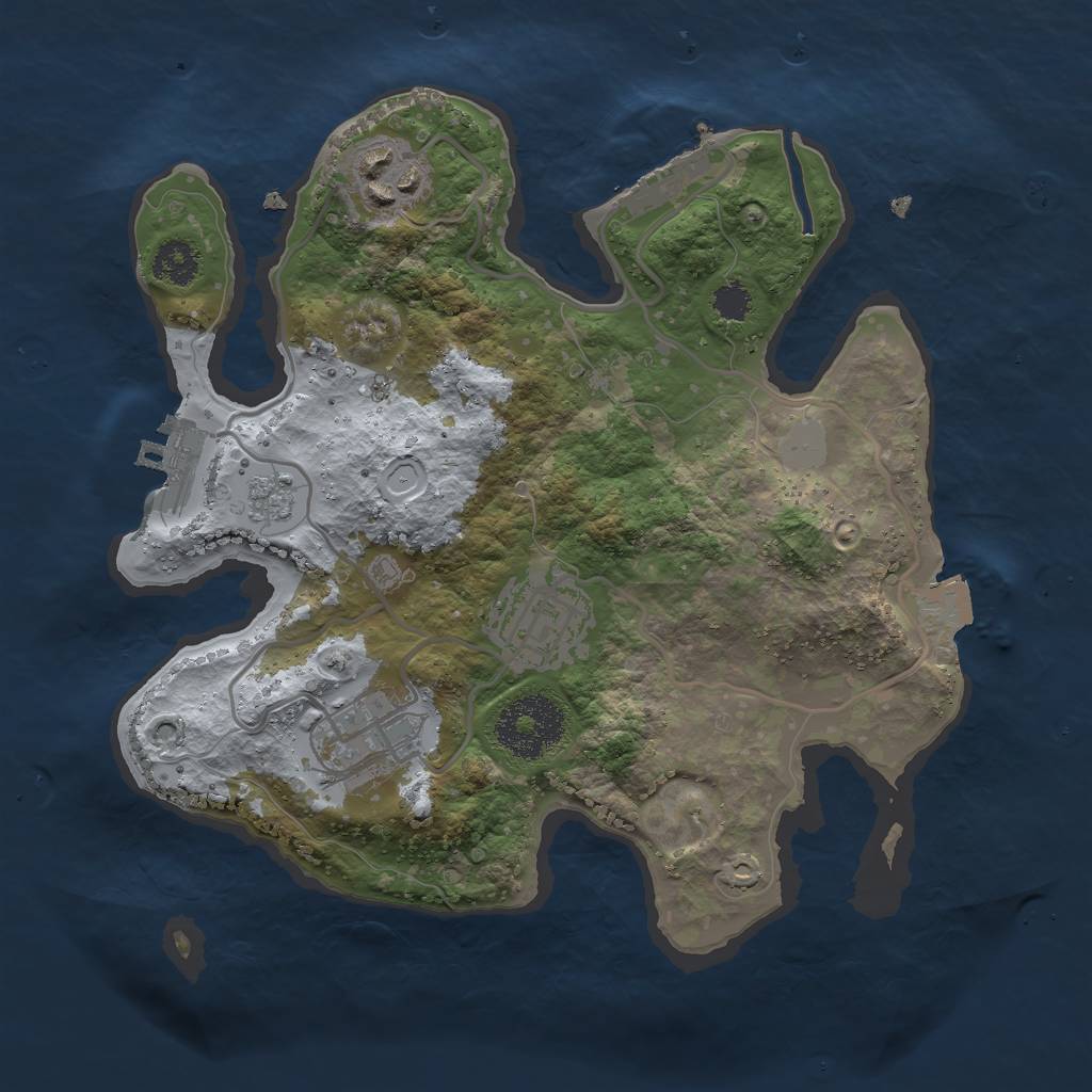 Rust Map: Procedural Map, Size: 2500, Seed: 2080814785, 9 Monuments
