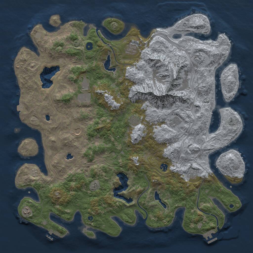 Rust Map: Procedural Map, Size: 5000, Seed: 7654, 16 Monuments