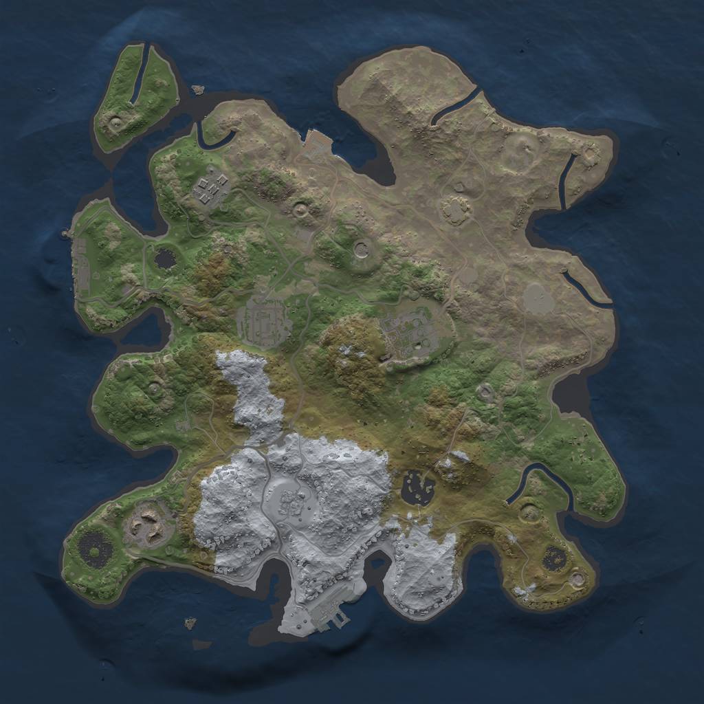 Rust Map: Procedural Map, Size: 3000, Seed: 2264, 13 Monuments