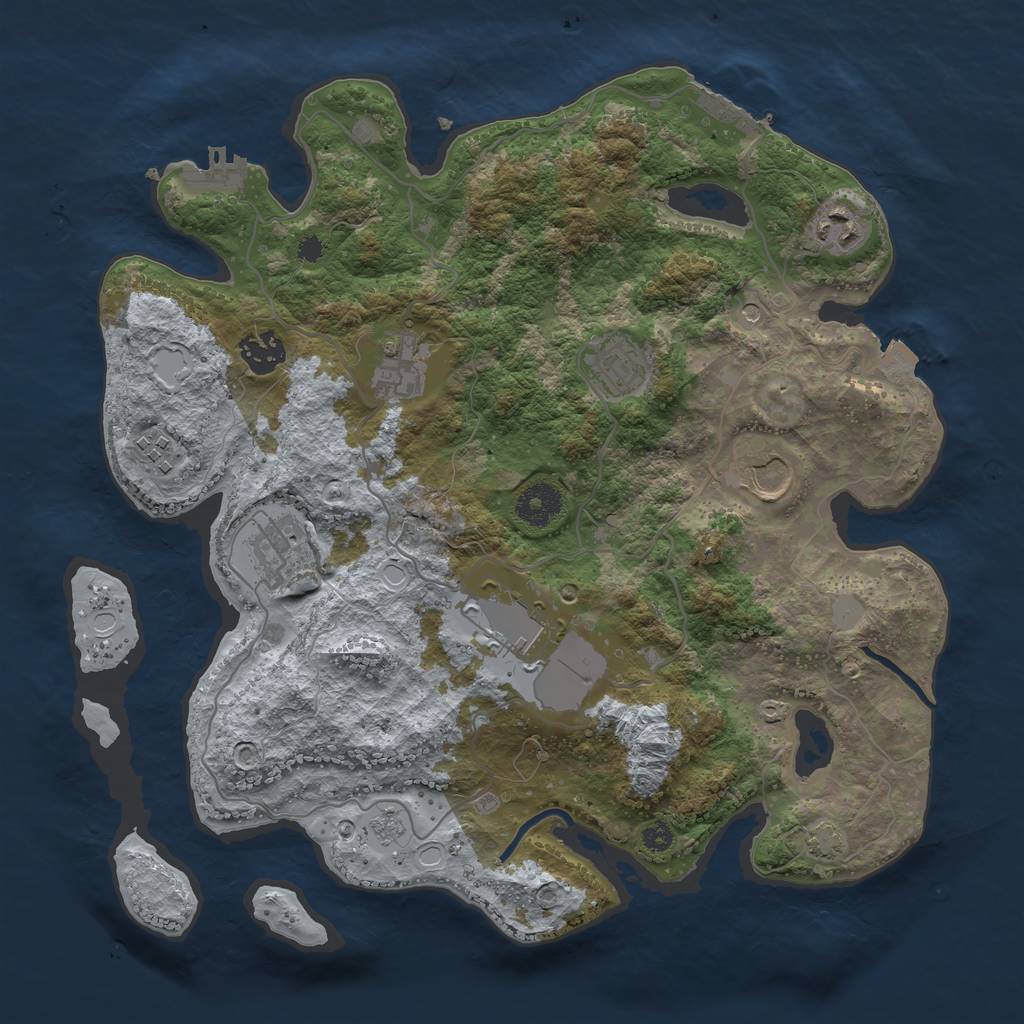 Rust Map: Procedural Map, Size: 3500, Seed: 1886319606, 16 Monuments