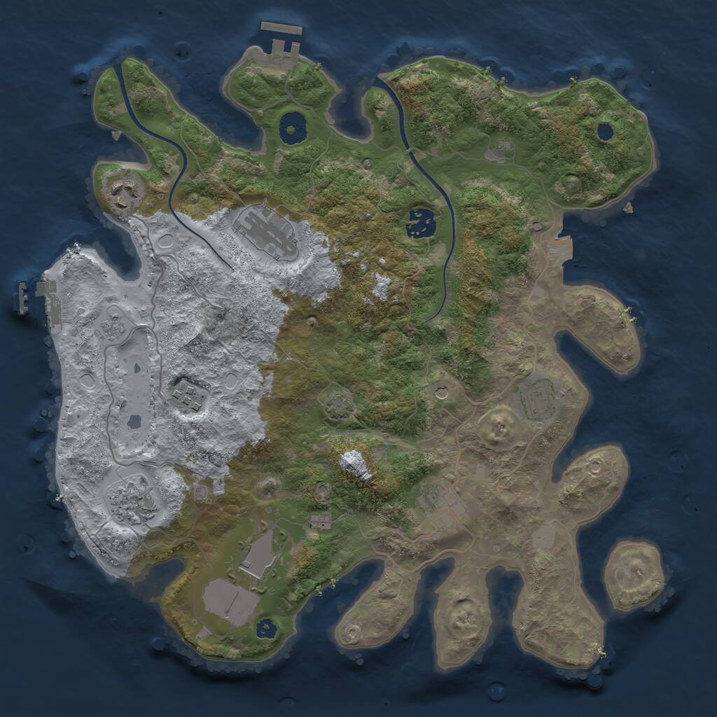 Rust Map: Procedural Map, Size: 3500, Seed: 1370078624, 14 Monuments