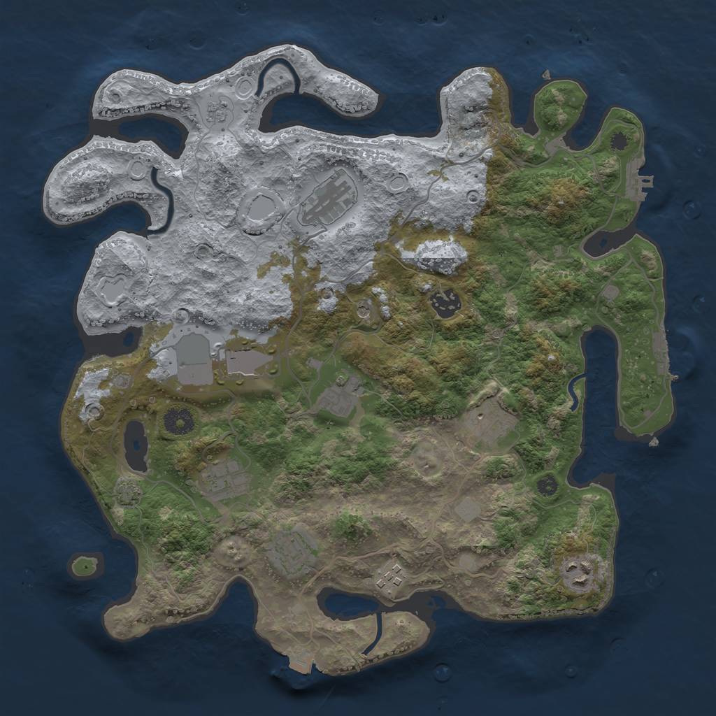 Rust Map: Procedural Map, Size: 3650, Seed: 204075745, 17 Monuments